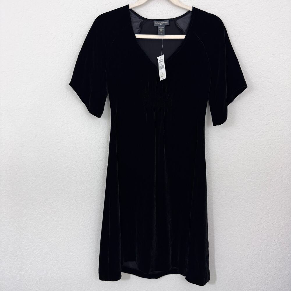 Banana Republic Womens Vintage Velour Dress Sz 2 Silk Blend Winter Festive Black